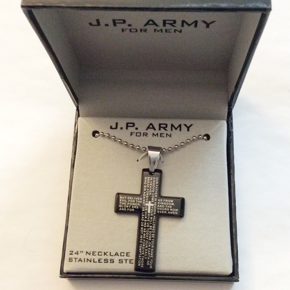 J. P. Army Men’s Cross Necklace 24” Beaded Chain